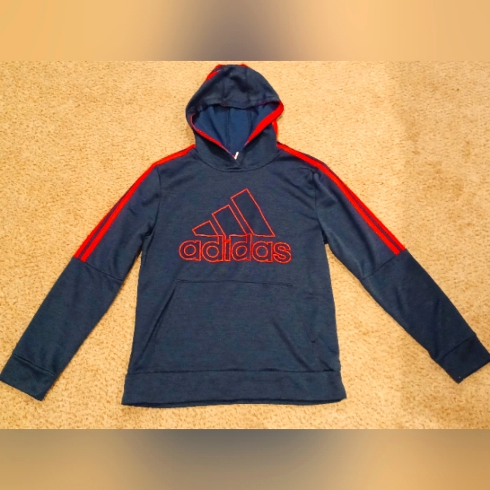 Adidas Blue Hoodie with Red Accents Youth Size L (14/16)